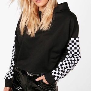 Checkered Sleeve Racecar Cropped Lightweight Hoodie
